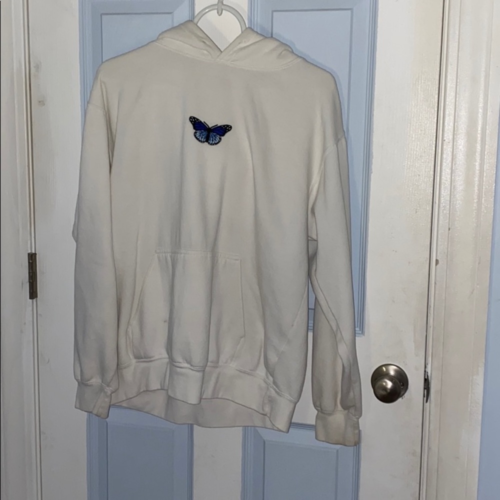 White sweatshirt with Blue Butterfly